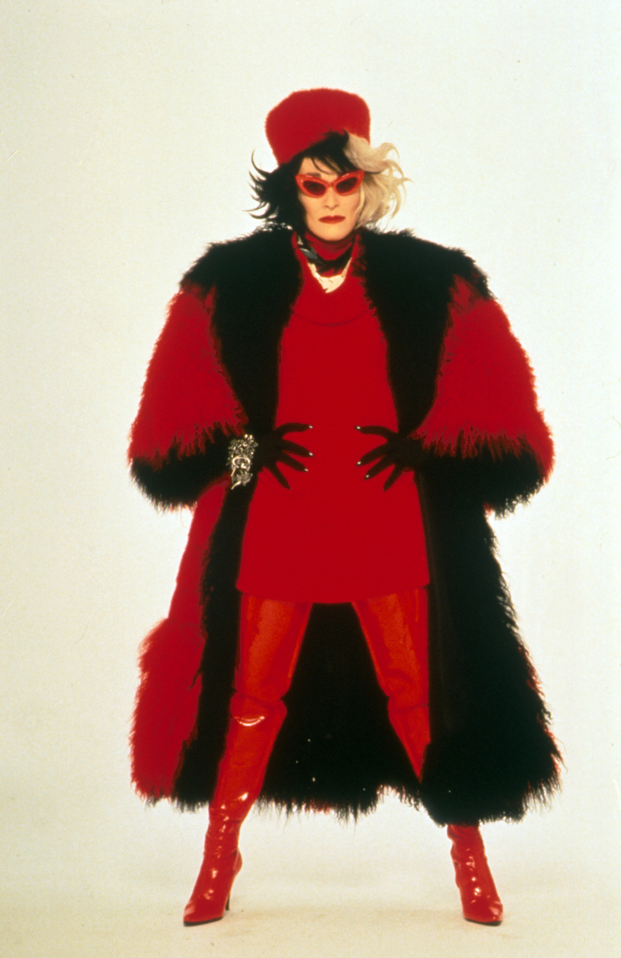 Cruella De Vil Costume, Cruella DeVil Coat Black Dress and Red