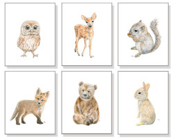 canvaspaintings:  Woodland Nursery Art Animal Painting Baby Animal Prints Forest Watercolor Children Room Bear Cub Deer Fox Bunny Rabbit Owl Squirrel Set of 6 by jamesriverstudios (59.00 USD) http://ift.tt/1IICfRT