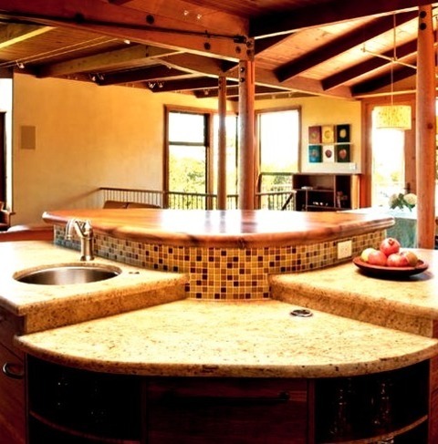Kitchen In San FranciscoExample Of A Mid-sized Mountain Style Cork Floor Open Concept Kitchen Design