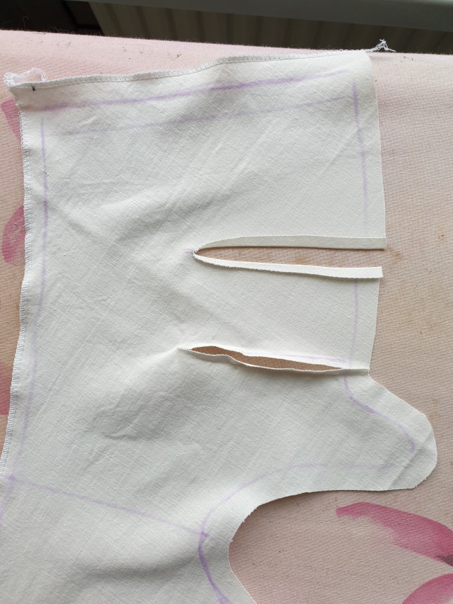 the gusset slits cut open and pressed away