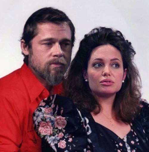 sebutterflykis:Celebrities as Normal People#4Brad and AngelinaNew York artist Day Evans uses photoshop to make celebs look like everyday folks and Bradgelina dont look so hot here … well actually its just Brad, he looks a bit like a homeless junky.