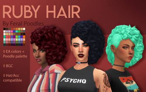 feralpoodles:Ruby Hair - TS4 Maxis Match CCA big poofy goth-inspired hair requested by Emily, one of