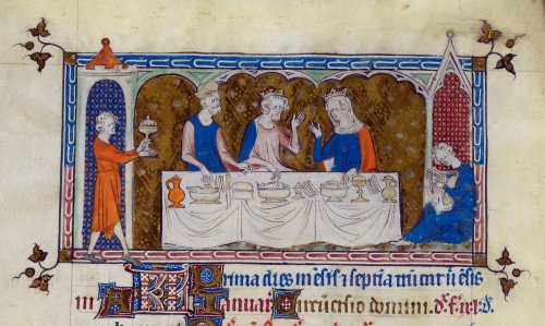 jothelibrarian: Pretty medieval manuscript of the day depicts a royal feast, at the top of a calenda