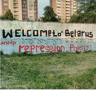 &lsquo;Welcome to Belarus, Dictatorship, Repression &amp; Poverty&rsquo; Mural in Minsk