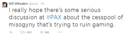 professorfangirl:  mediamattersforamerica:  The internet’s most beloved geek, Wil Wheaton, calls out misogyny in gaming, and confronts the men who attack him for doing so. Incredible.   Wil Wheaton, mensch.     remember when everyone was mad at wil