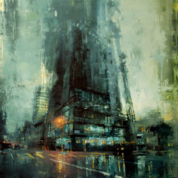 asylum-art:Cityscape Paintings by Jeremy MannSan Francisco-based artist Jeremy Mann  uses the city streets as his inspiration in this hauntingly beautiful series. The muggy atmosphere lends a certain existential character to the paintings. The visual