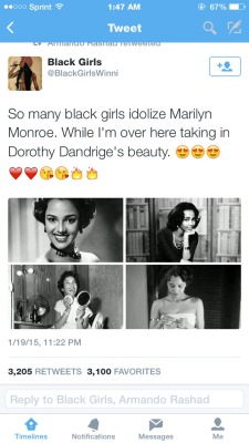 rebelliousrebe:  blackgirlundefined:  beingjayecee:  mindlessdezzii:A Beautiful Legend💕👑Marilyn idolized Dorothy!   Exactly!  Hello! Tell Em!