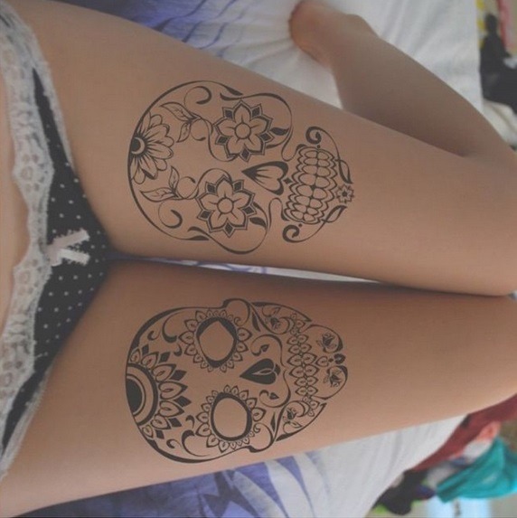 Sexy sugar skull girl tattoo designs