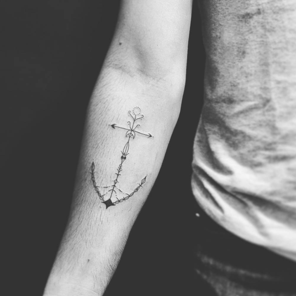 Simple black anchor tattoo on the forearm  Tattoogridnet