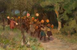 victorianfanguide:  ‘Halloween Frolics’ painted in the 1890s by James Elder Christie. It was a popular tradition in many areas of Britain for children to parade through their villages on the evening of Halloween showing off lanterns they had made,