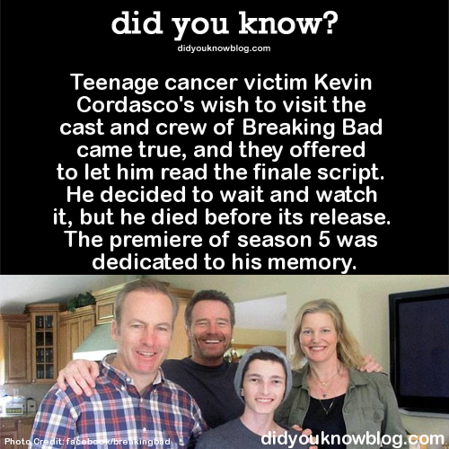 did-you-kno: Teenage cancer victim Kevin Cordasco’s wish to visit the cast and crew of Breaking Bad 