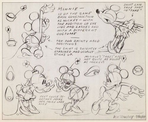 the-disney-elite:Don Towley’s original model sheets for Mickey and Minnie Mouse (1937).