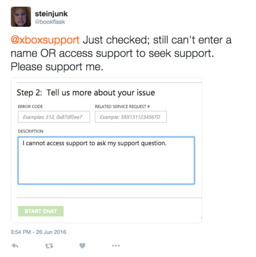 I have spent the last six hours periodically tweeting @xboxsupport because I can’t access the 
