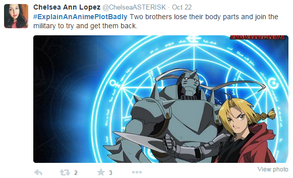 64thyume:  Some of the best FMA #ExplainAnAnimePlotBadly tags 