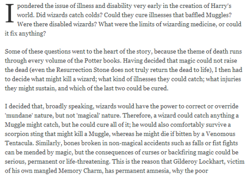 simplypotterheads:We get a fair amount of questions about illness and disability in the wizarding wo