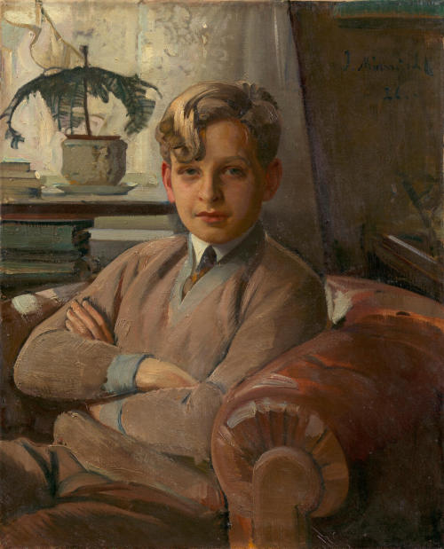 Ivan Myasoedov (b.1881 - d.1953), &lsquo;Portrait of a Boy&rsquo;, oil on canvas, c.1926, Russian, f