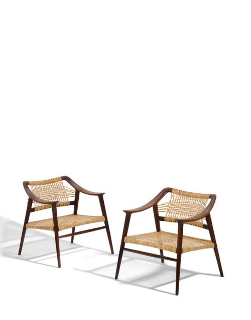 moodboardmix:  Rolf Rastad and Adolf Relling, Pair of “Bambi” Armchairs, circa 1955,For Gustav Bahus, Teak, Cane,Height 27in (69cm); width 25.5cm (65cm); depth 25in (64cm)