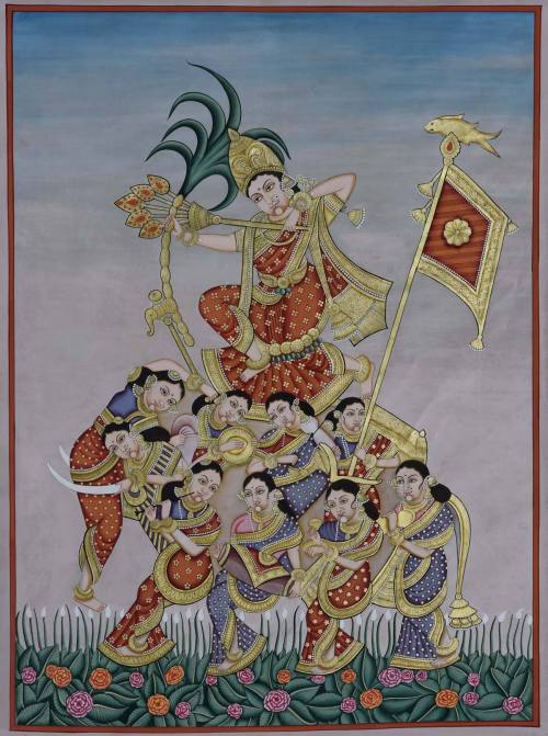 Rati Goddess of love, carnal desire, lust, passion and sexual pleasure. Mysore style painting