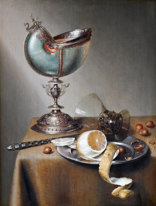 Marten Boelema de Stomme, Still-Life with Nautilus Cup, 17th century. Oil on panel. Netherlands. Via