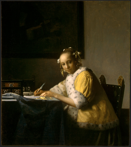 A lady writing, 1666, Johannes VermeerMedium: oil,canvas