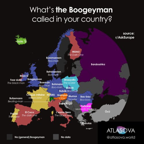 mapsontheweb:What’s the Boogeyman called in your country?by @Atlasova_world