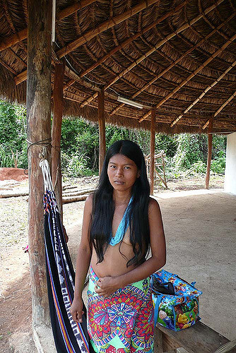 Embera woman in a town near Sambu river Panama I bought a really beautiful hand made mask of a jagua