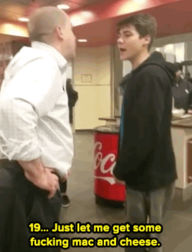 rosa-sparkz: writeswrongs:  micdotcom:   Drunk college bro’s bigoted tirade for mac and cheese is white privilege in action  A video of an underage University of Connecticut student drunkenly yelling at and assaulting cafeteria employees at the school’s