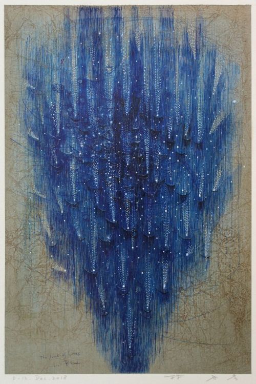 takahikohayashi:The Sound of Lines in Blue / D-12.Dec.201842x28cm pigment ink on Gampi paper林孝彦 Taka