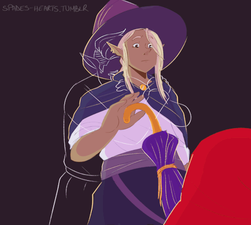 [GIF description: an illustration of Taako, drawn from slightly below as he reaches for the handle o