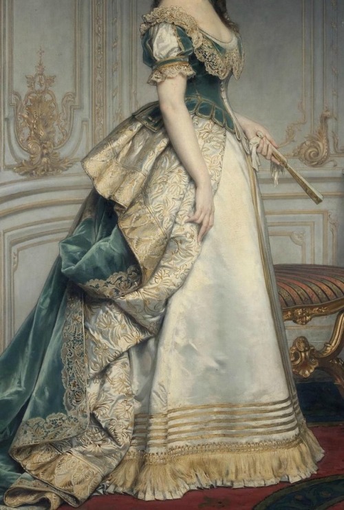 cimmerianweathers:Portrait of Nadezhda Polovtseva (detail), by Charles Francois Jalabert, 1870s. Oil