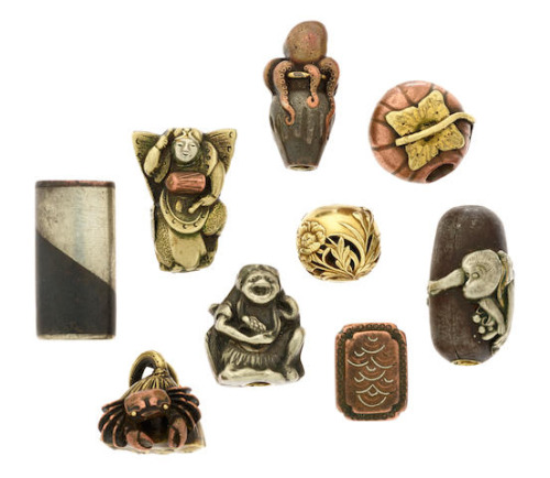 japaneseaesthetics: A group of nine gold, silver, and mixed metal ojime Edo period (1615-1868) and M