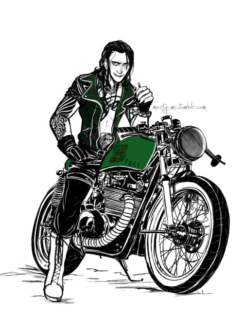 marty-mc:  Bike!Loki commissioned by snakecharmed79. Man, this was really hard to draw and I&rs