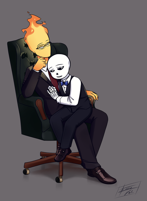 kare-valgon:Day 19 - In formal wearCEO grillby and intern sans.This is based on a very small AU, i r