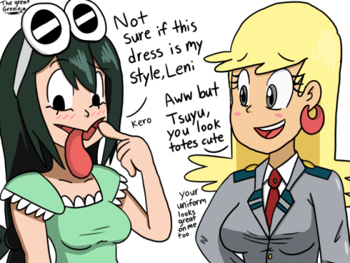 thegreatgreninja:Leni Loud & Froppy (Tsuyu Asui) two of my favorite gurls, they swapped their clothes CUTIES!!!!! <3 <3 <3