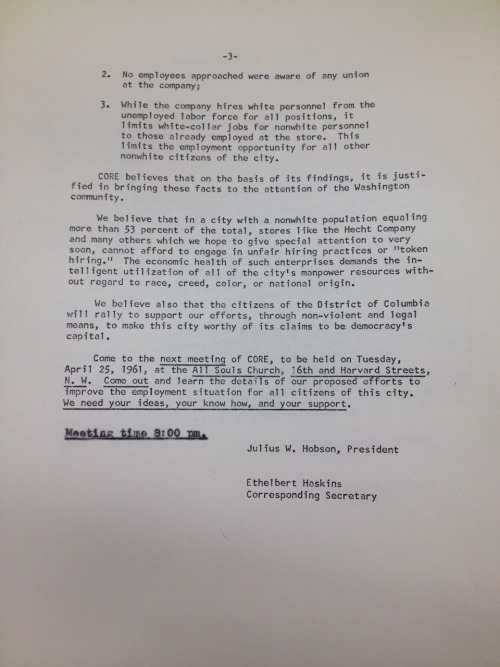 DC CORE Gets Real Gangster With The Hecht Company About Hiring Discrimination, 1961.