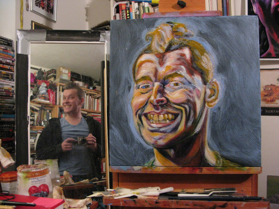 Process pics of self-portrait, 18&quot;x18&quot;, acrylic on canvas