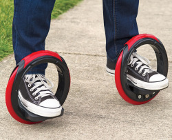 npr:If Marty McFly had a transportation upgrade between his skateboard and his hoverboard, it might look something like this.The Sidewinding Circular Skates are a pair of 10-inch rubber wheels with foot platforms. Apart from riding with a sideways stance,