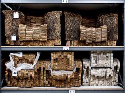 Vitra Design Collection, exclusive glimpse behind the scenes. Basement shelves with corrugated paper