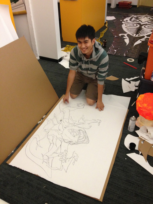 bryankonietzko:  Raava’s Little Helpers, aka the Korra Crew, hard at work on our Halloween decorations. (Wan drawing at the bottom by Ryu Ki Hyun)