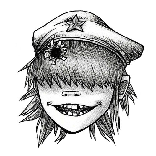 hungry-hobbits: moggettt: The Plastic Beach crew and fez Russel :DJamie Hewlett’s style is so 