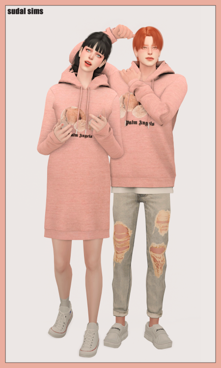 sudal-sims:[sudal] Couple hoodie set▶ All lod▶ Male hoodie - 20 Swatch ▶ Female hoodie dress - 20 Sw