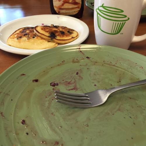 Saturday morning off to a good start. #pancakes #coffee #blueberries #livelovelife
