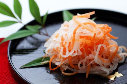 A selection of osechi ryōri, the flavor of the Japanese New Year. Each comes with its own auspicious