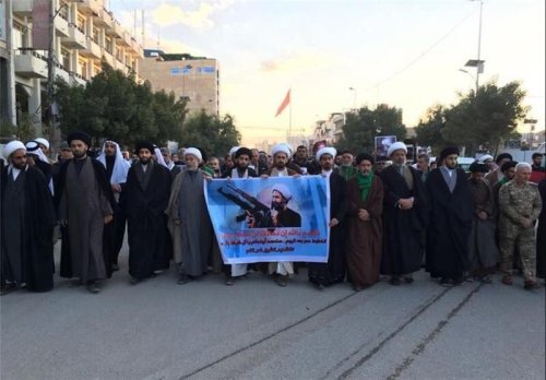 Above: Procession for the martyr Shaykh Nimr Bāqir al-Nimr, led by the Modarresi office in Karbala, 