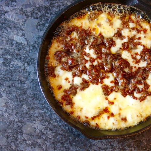 forloveof-food:provoleta with merguez sausagefrom: bourbon and brown sugar