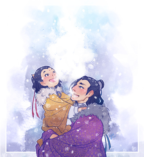 A-Ling and jiujiu in the snow!Right now I live in a very warm area, but I grew up much further north