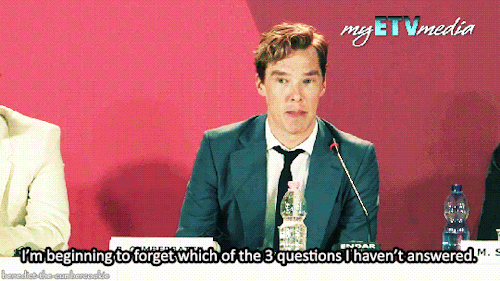 benedict-the-cumbercookie:Benedict Cumberbatch being  interviewed at the Venice film festival for Ti