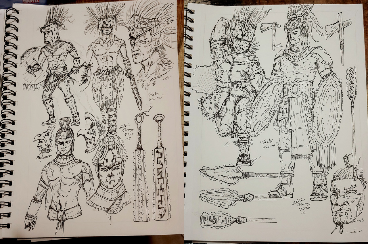 -Concept Sketch_2020_Aztec Warrior-With these, I picked a theme, and then worked on that theme to make character designs.
This one based on Aztec Warriors, and the theme for this character design:
https://www.deviantart.com/oliverdemers/art/CD-Challenge-September-Aztec-Warrior-857016944 #aztec warrior#mayan#aztec#olivier demers#character design#sketchbook#concept art#oli#odl#fantasy#fantasy art#mexican folklore#aztec mythology#mayan mythology#hasaa