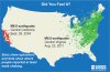 Earthquakes are felt over larger areas in the eastern U. S. than those west of the Rocky Mtns
Source