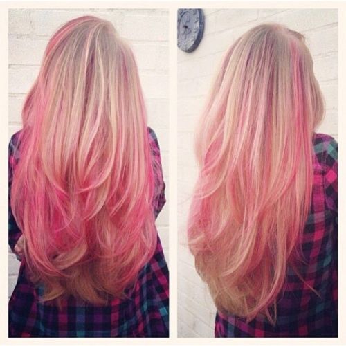 Pink hair color with blonde highlights